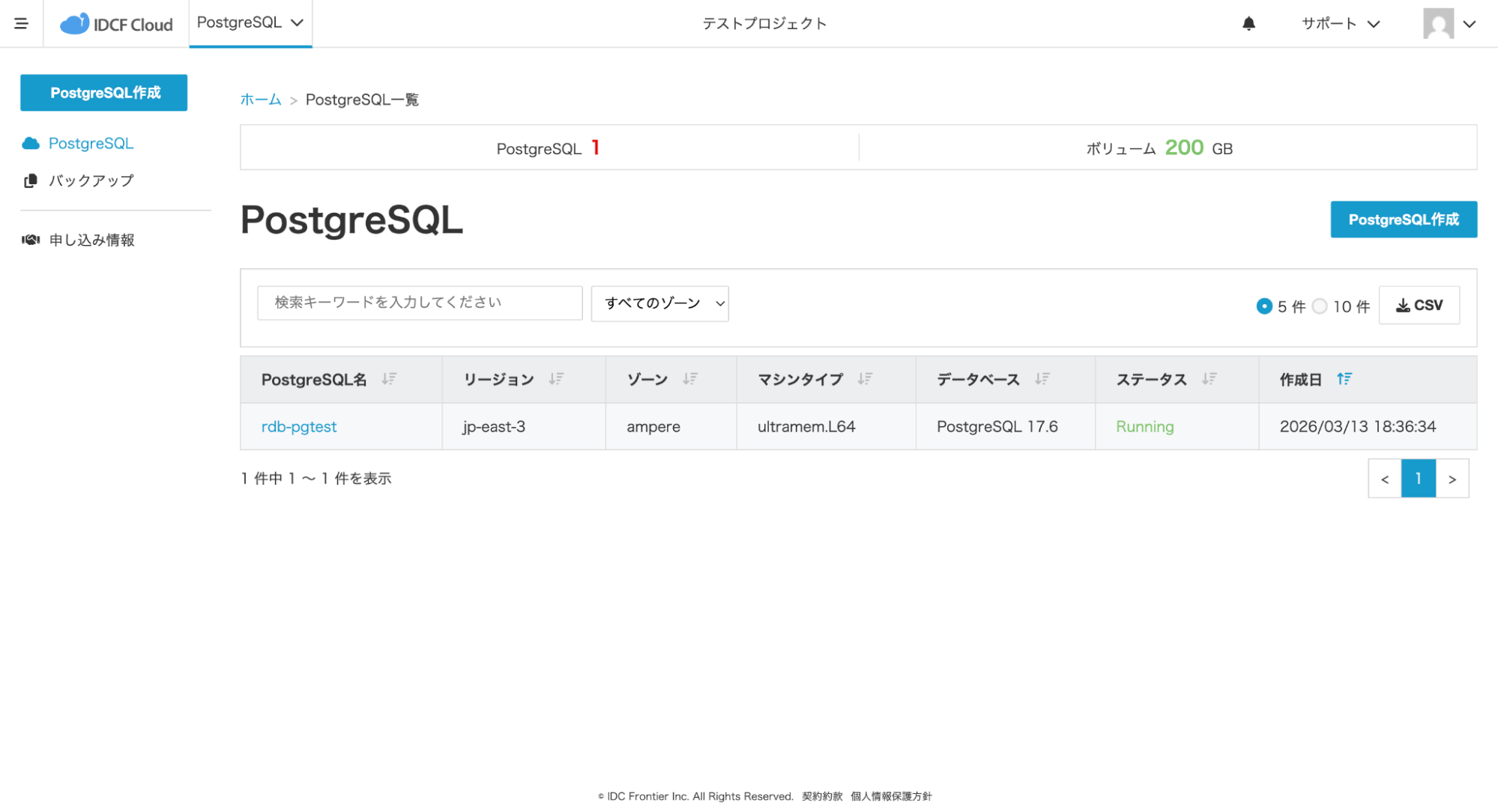 RDBコンソール画面